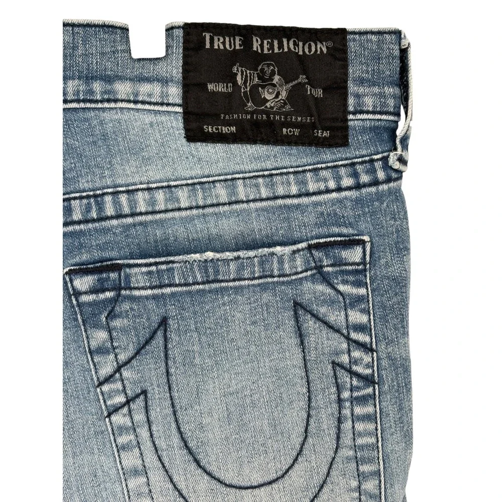 True Religion Geno Moto Shorts Blue Chevron Stitch Relaxed‎ Slim 36